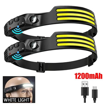 COB LED Headlamp Induction Head Lamp Built-in Battery USB Rechargeable Head Flashlight Outdoor Camping Fishing Sensor Headlight Beauty World Shop
