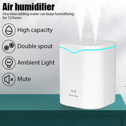 2000ML USB Air Humidifier Double Spray Port Essential Oil Aromatherapy Diffuser Cool Mist Maker Fogger for Home Office Beauty World Shop