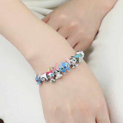 Disney Beaded Bracelet Lilo And Stitch Cartoon Cute Metal Charms Bangle DIY Beads Chain Jewelry Gifts Accessories For Women Kids Beauty World Shop