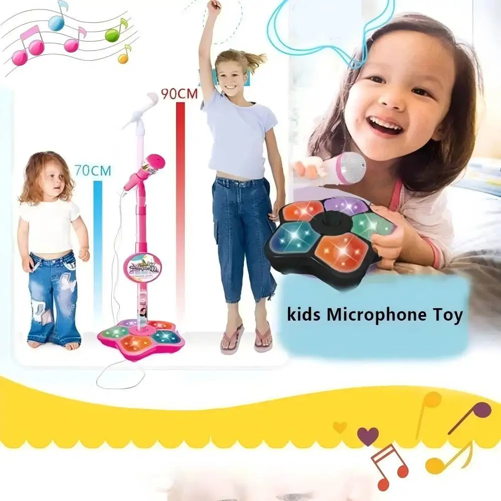 Kids Rocking-Roll Microphone with Stand Karaoke Song Music Instrument Toys Brain-Training Educational Toy Birthday Gift Girl Boy Beauty Fashion