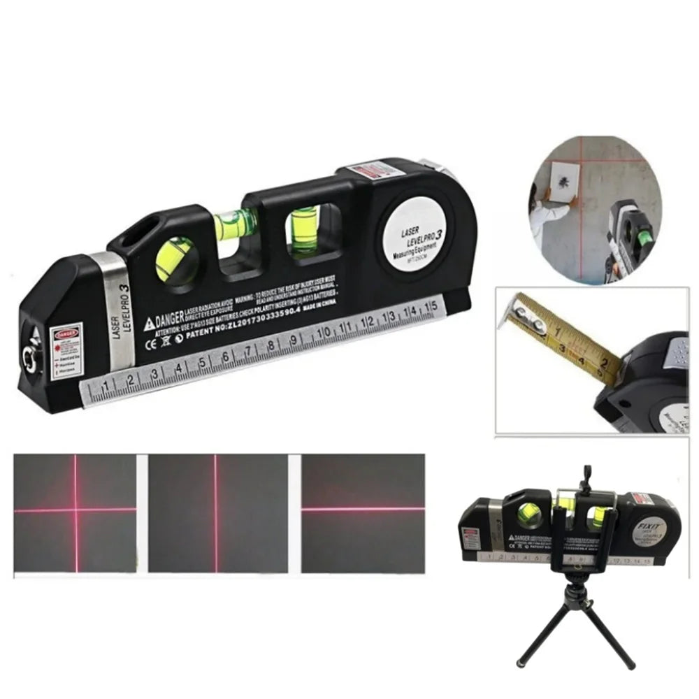 Laser Level Line Tool Multipurpose Laser Level Kit Standard Cross Line Lase 8 Feet Measure Tape Ruler With Metal Tripod Stand Beauty World Shop