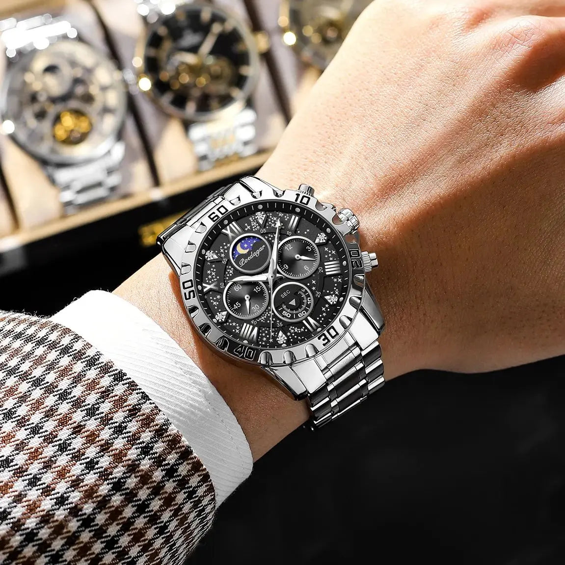 POEDAGAR Luxury Man Watch Waterproof Luminous Stainless Steel Quartz Men's Wristwatch Chronograph Military Watches For Men Reloj Beauty World Shop
