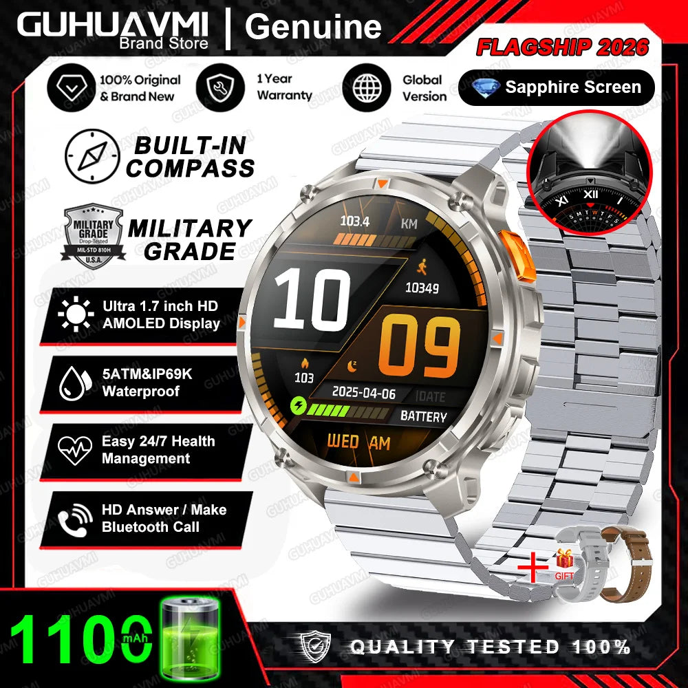 2026 New T-Rex3 Pro 1100mAh Battery Smart Watch GPS path 5ATM Waterproof Sports Run tracker Outdoors Compass Military Smartwatch Beauty World Shop