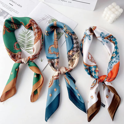 70x70cm Fashionable Korean Style Silk Square Scarf Satin Print Hairband Necktie Hair Accessory Headscarf Versatile Wrap Scarf Beauty World Shop