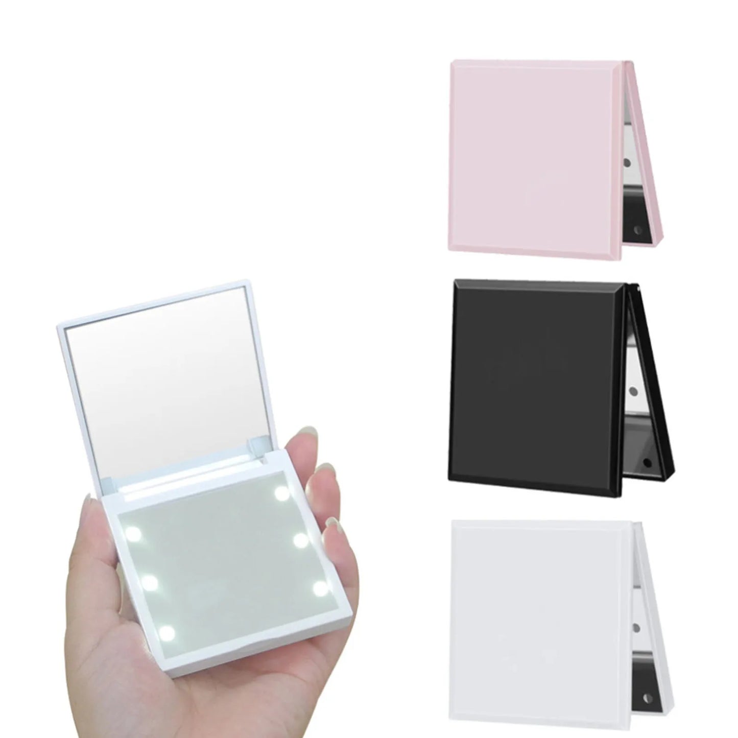 6 Led Makeup Mirror With Light  Magnifying Small Pocket Portable Travel Pink Black White Foldable Cosmetics Vanity Mirrors Beauty World Shop