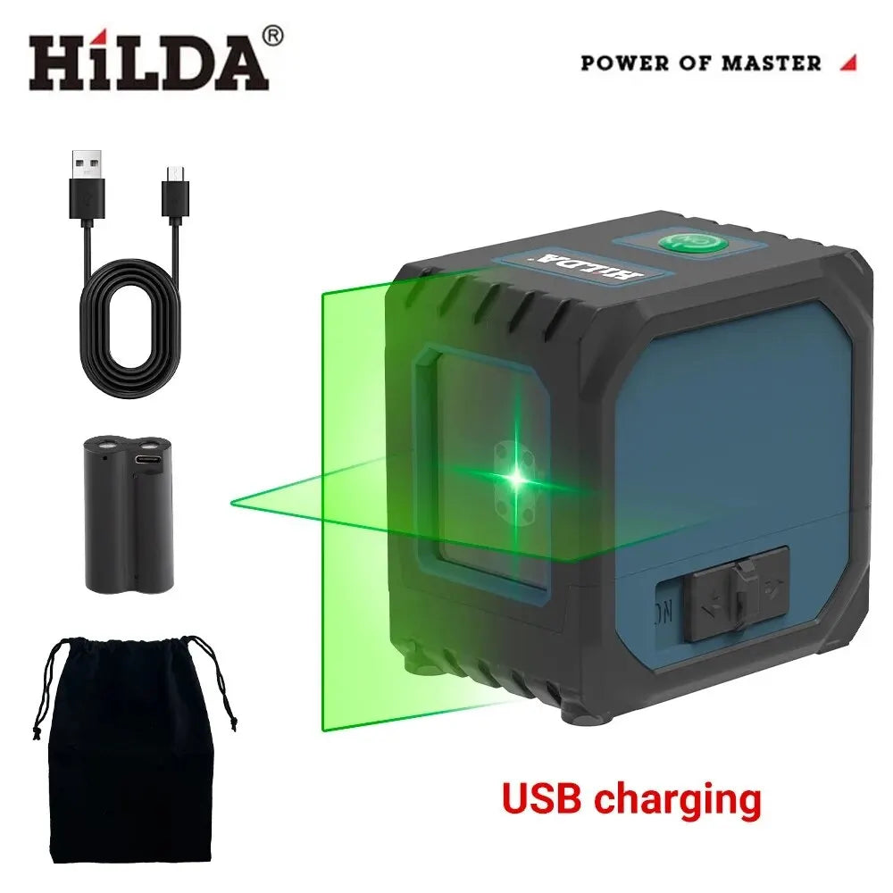 HILDA 2-Line Green Laser Level Self-Leveling Cross Line, Mini Size USB Charging Convenient to Carry High Visibility Beams Beauty World Shop