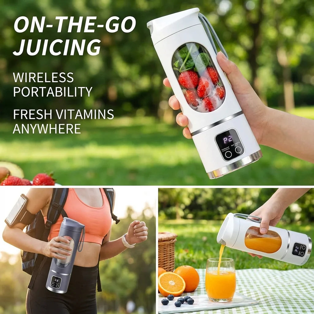 Mini Electric Juicer 450ML Large Capacity with Powerful Motor Digital Display for Crushed Ice Household Rechargeable Juice Cup Beauty World Shop