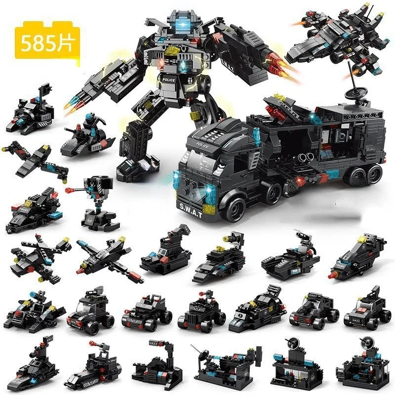 Compatible with Lego 585Pcs City Police Station SWAT Truck Car Building Blocks DIY Toys for Boys Kids Gifts Beauty World Shop