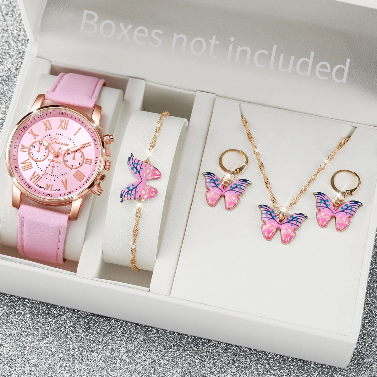 5/6PCS Fashion Women's Quartz Watch Leather Band Analog Wrist Watches Heart Rhinestone Jewelry Set(Without Box) Beauty World Shop