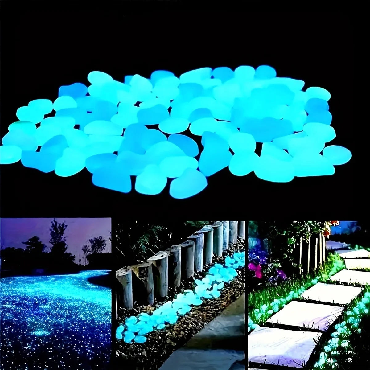100pcs Glow In The Dark Pebbles, Resin Luminous Stones For Landscape, Garden Paths, Potted Plants, Parks, Aquarium Decor, Beauty World Shop
