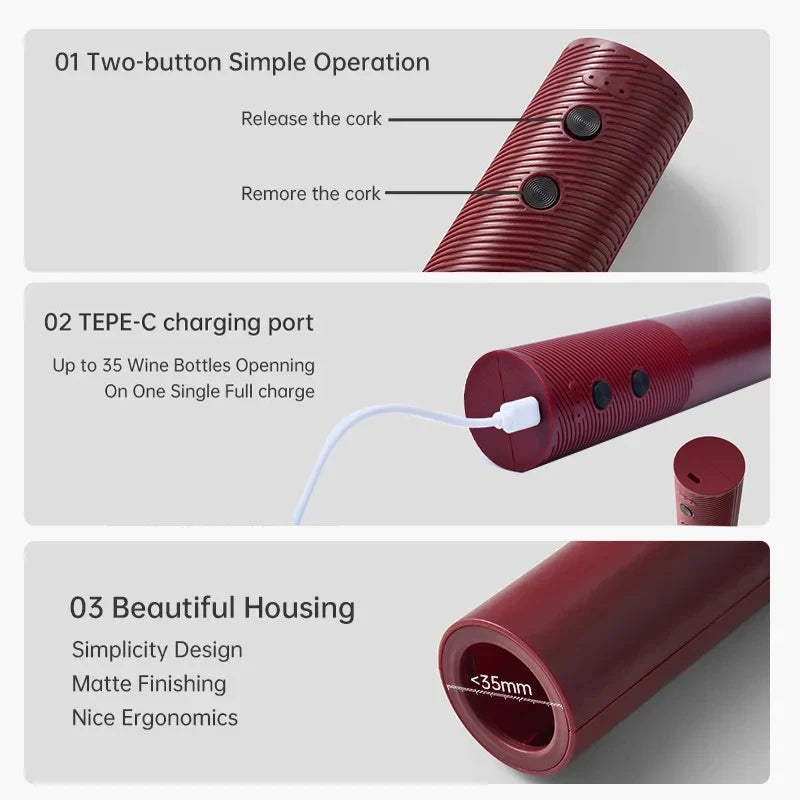 Electric Wine Bottle Opener Automatic Red Wine Corkscrew Rechargeable Wine Opener One-click Button Wine Tools Kitchen Products Beauty World Shop