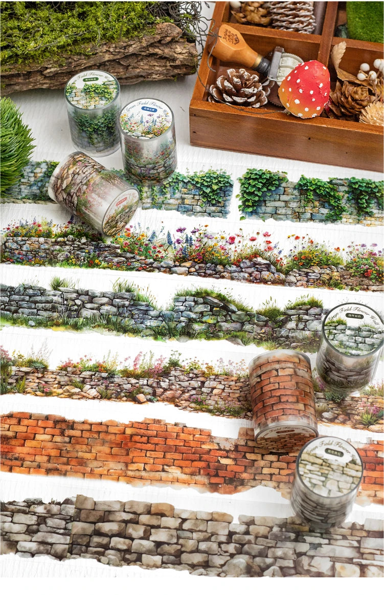2 Roll PET Tape Green Field Flower Wall Series Sealing Stickers Album Diary Decoration Phone Case Sticker Notebook Accessories Beauty World Shop