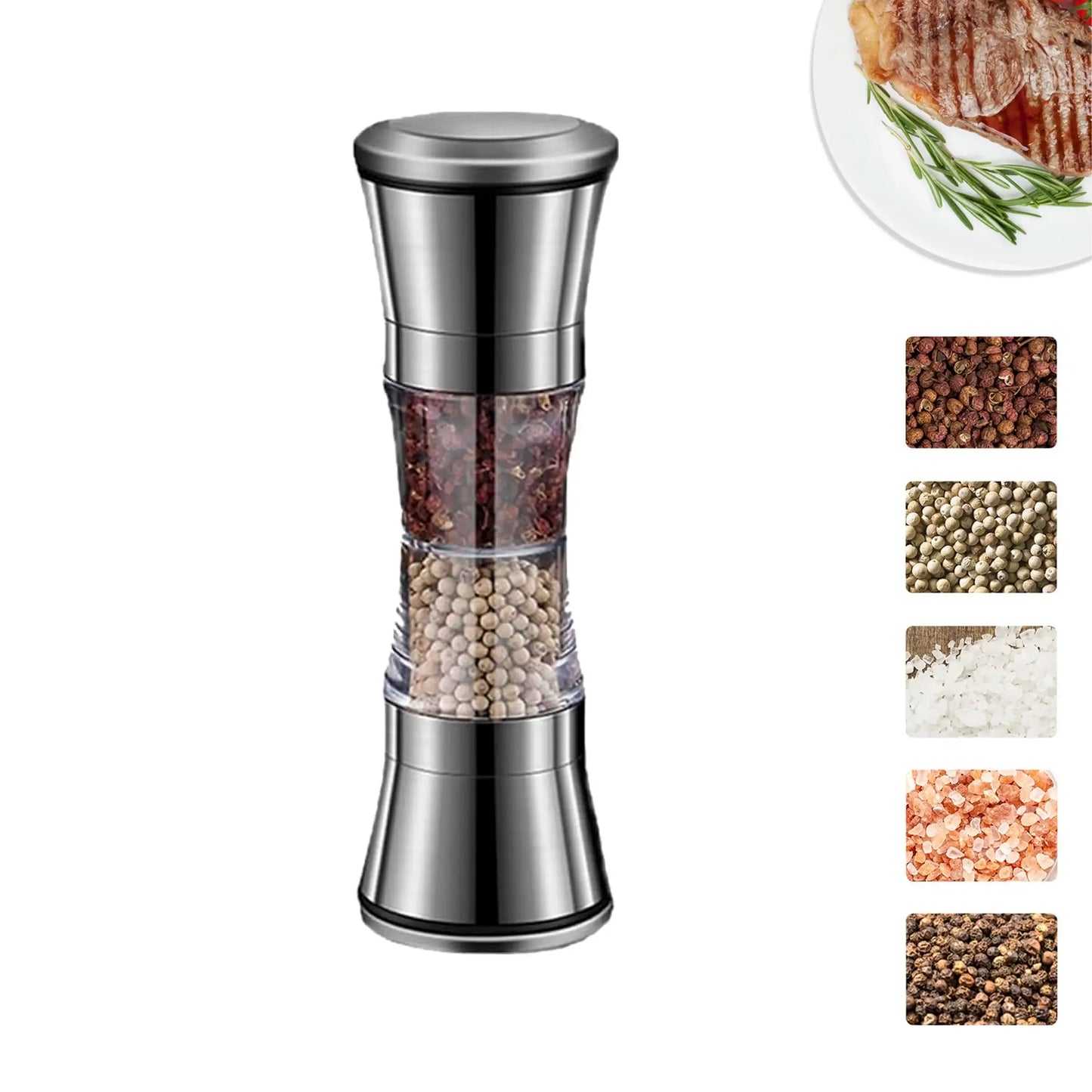 2-in-1 Adjustable Pepper Salt Grinder - Rustproof Stainless Steel Manual Mill with Double Heads & Coarseness Control Beauty Trend Shop