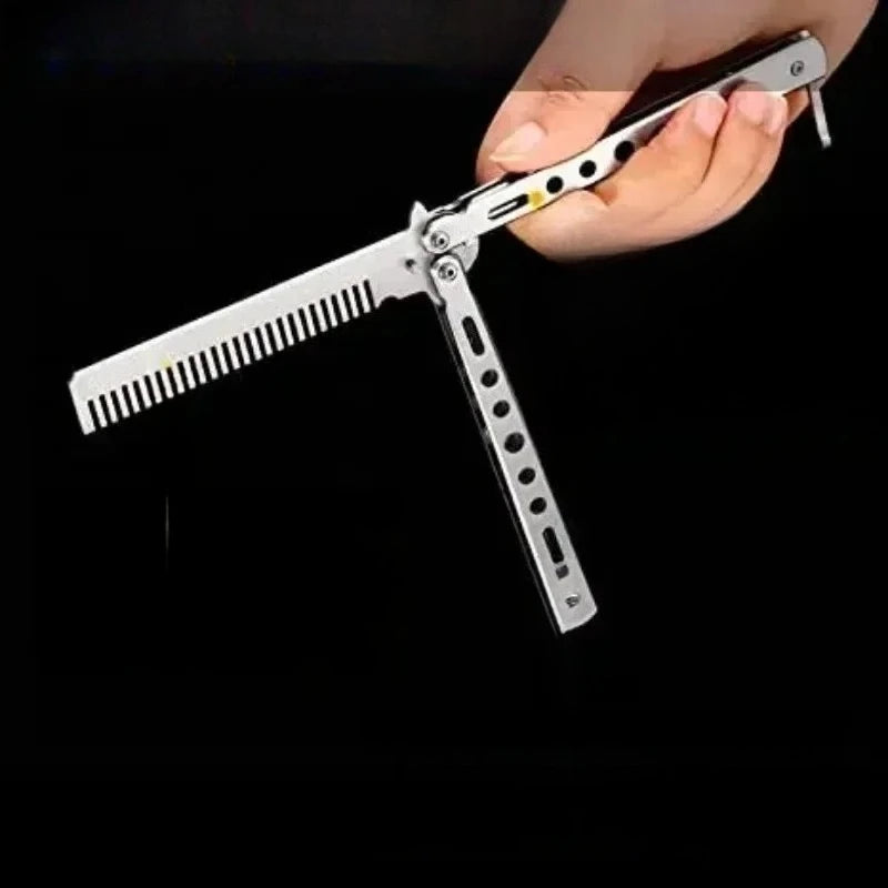 Stainless Steel Foldable Comb for Butterfly Knife Practice Training Beard Moustache Styling Tool Hairdressing Salon Brush Beauty World Shop