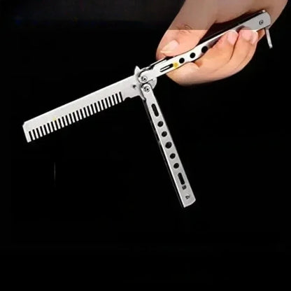 Stainless Steel Foldable Comb for Butterfly Knife Practice Training Beard Moustache Styling Tool Hairdressing Salon Brush Beauty World Shop