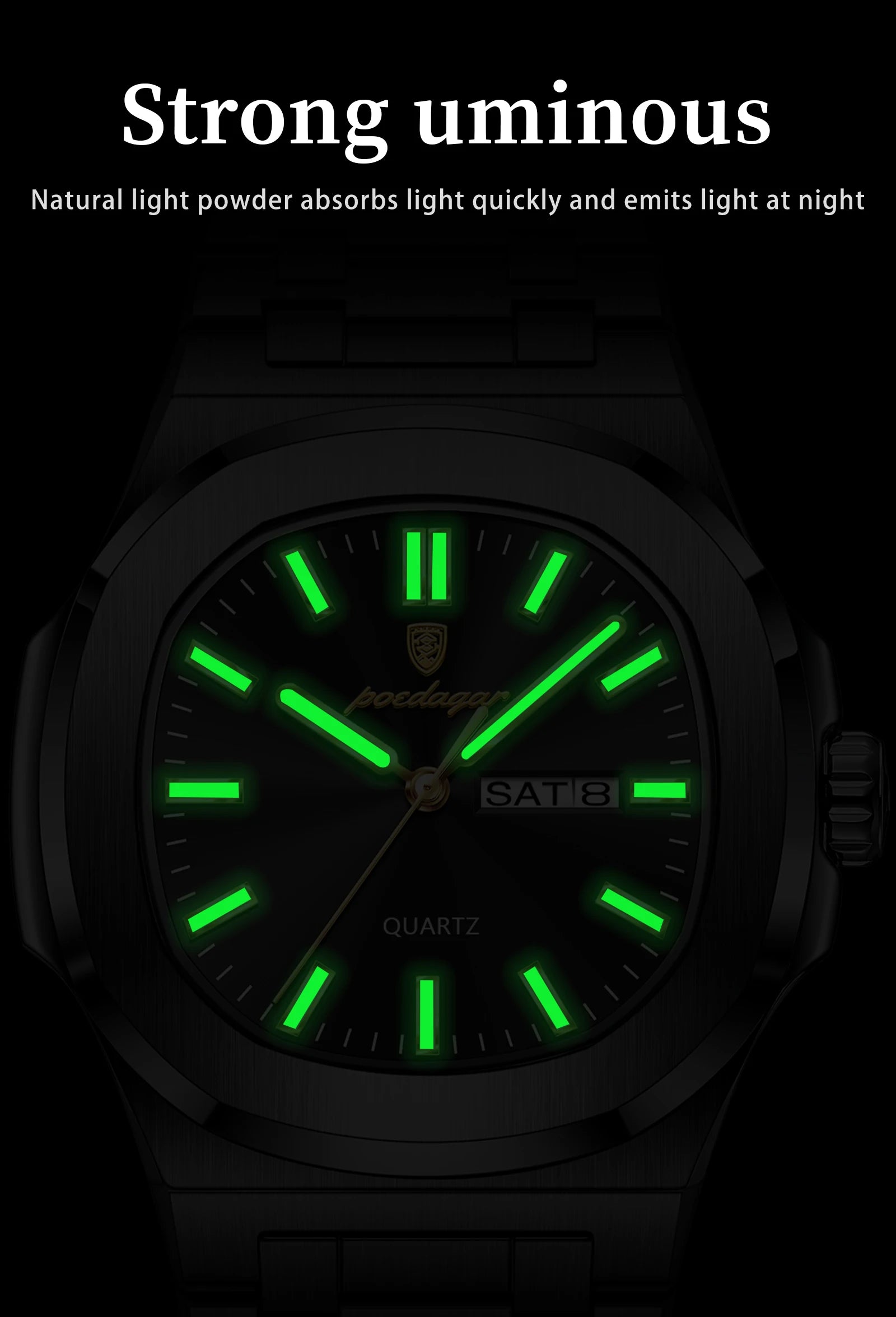 POEDAGAR Square Luxury Men's Wristwatch Luminous Waterproof Stainless Steel Male Clock Week Date Original Quartz Watches For Men Beauty World Shop