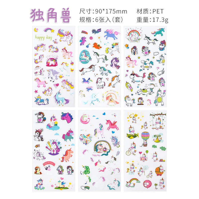 6Pcs/Lot Waterproof Cartoon Transparent Pvc Stickers DIY Hand Account Diary Decorative Stickers Kawaii Phone Cup Stickers Beauty World Shop