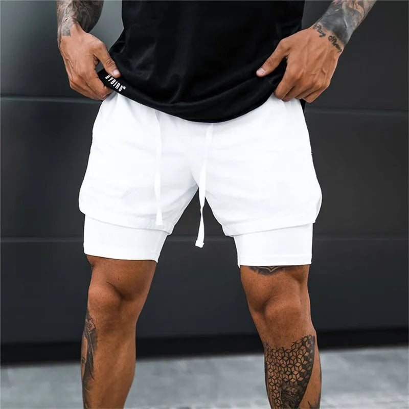 2025 NEW 2 IN 1 Sport Running Casual Breathable Shorts Men Double-deck Jogging Quick Dry GYM Shorts Fitness Workout Men Shorts