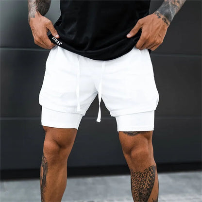 2025 NEW 2 IN 1 Sport Running Casual Breathable Shorts Men Double-deck Jogging Quick Dry GYM Shorts Fitness Workout Men Shorts