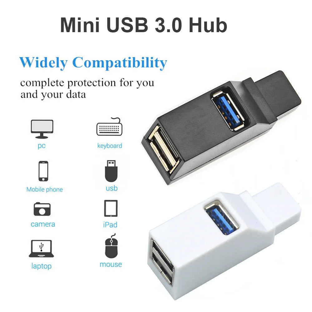 USB 3.0 HUB Adapter Extender Mini Splitter Box 1 to 3 Ports High Speed USB 2.0 For PC Laptop U Disk Card Reader Beauty World Shop