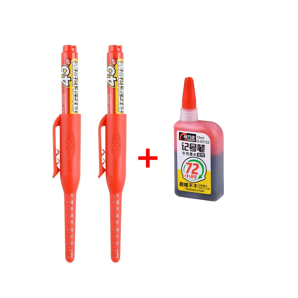 45mm Waterproof Deep Hole Marker Pens Long Nib Head Carpenter Pen Black/Blue/Red Ink for Multi-Purpose Woodworking Hand Tools Beauty World Shop