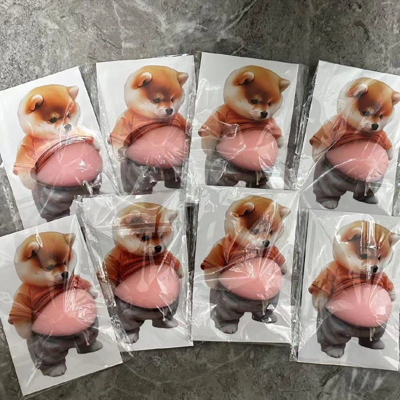 3D Shiba Inu Dog Belly Sticker - Cute puppy wearing orange outfit with soft pink background, silicone self-adhesive Beauty World Shop