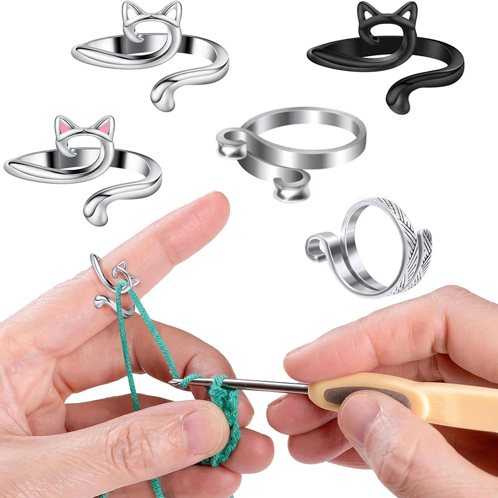 2pcs Adjustable Knitting Crochet Loop Ring Knittied Yarn Guide Finger Faster Holder Thimble Crocheters Thread Ring Sewing Tools Beauty World Shop