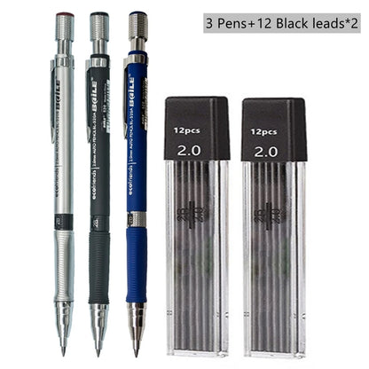 Mechanical Pencil Set 2.0 mm with 2B Black/Colors Lead Refill For Writing Sketching Art Drawing Painting School Automatic Pencil Beauty World Shop