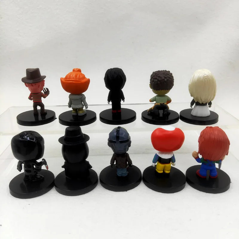 10 Pieces / Set Horror Film Series Jason Freddy Clown Action Figure Toys PVC Model Halloween Gift Vinyl Figurine Doll Gift Beauty World Shop