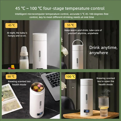 JFBONIN Electric Kettles Portable Tea Coffee Kettle Travel Boil Water Thermal Cup Anti-Scald Water Bottle English Menu Beauty World Shop