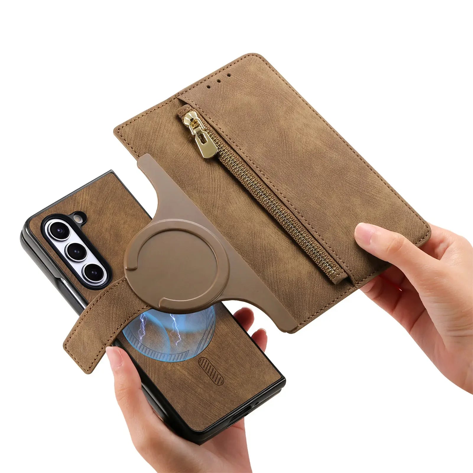 2 in 1 Magnetic Zipper Cards Solt Wallet Leather Case For Samsung Galaxy Z Fold 8 ultra 7 6 5  Wireless Charging Bag Purse Cover Beauty World Shop