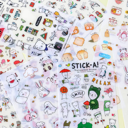 6Pieces/Set Transparent Pvc Waterproof Cartoon Sticker DIY Hand Account Decorative Stickers Kawaii Phone Cup Stickers Beauty World Shop