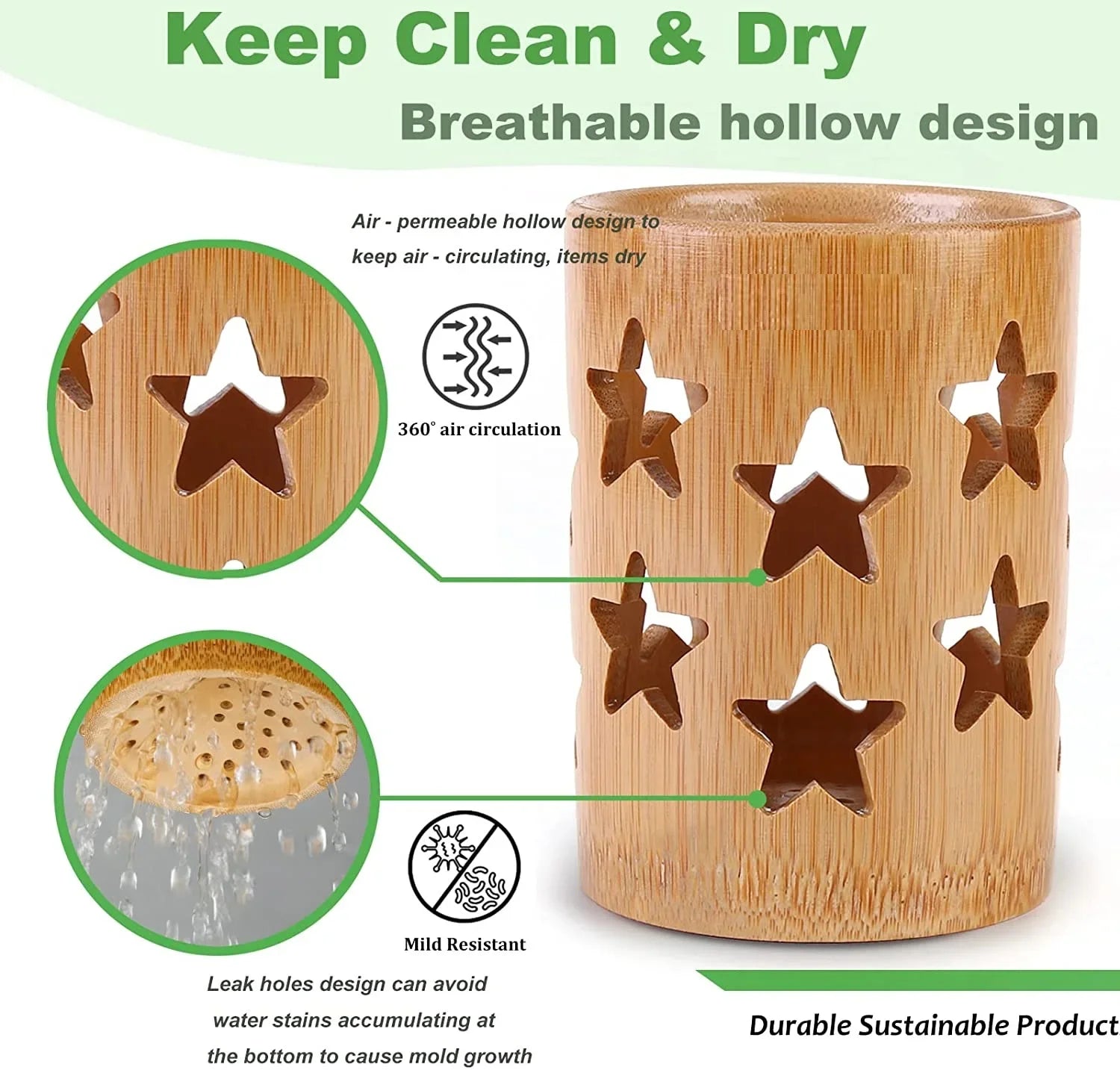 Bamboo toothbrush holder bamboo toothbrush accessories toothbrush pen makeup brush organizer biodegradable （Circular ） Beauty World Shop