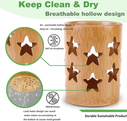 Bamboo toothbrush holder bamboo toothbrush accessories toothbrush pen makeup brush organizer biodegradable （Circular ） Beauty World Shop