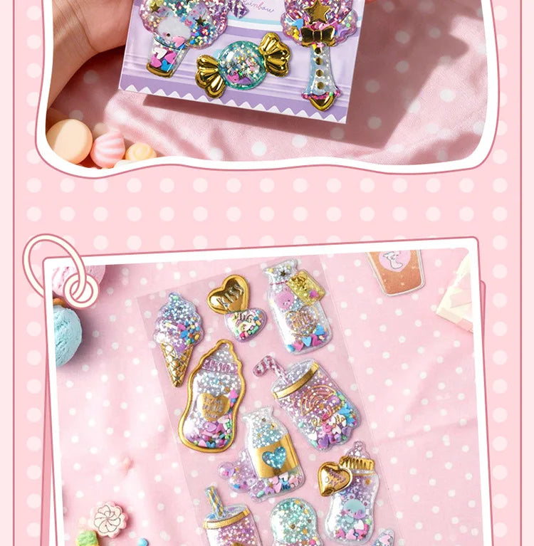 Kawaii Capsule Sparkling 3D Stickers Scrapbooking Diy Journal Stationery Sticker Cute Deco Art School Supplies Beauty World Shop