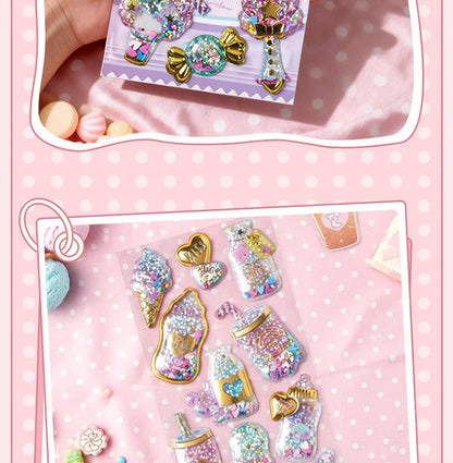 Kawaii Capsule Sparkling 3D Stickers Scrapbooking Diy Journal Stationery Sticker Cute Deco Art School Supplies Beauty World Shop