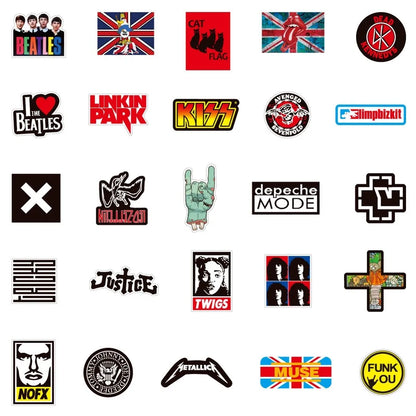 100 Rock And Roll Music Band Stickers Punk Graffiti Stickers For Laptop Guitar Helmet Luggage Decal Golden Memory Stickers Store Beauty World Shop