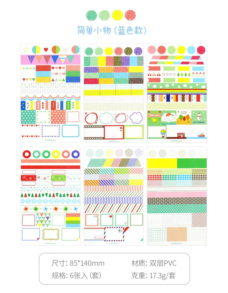 6Pcs/Lot Waterproof Cartoon Transparent Pvc Stickers DIY Hand Account Diary Decorative Stickers Kawaii Phone Cup Stickers Beauty World Shop