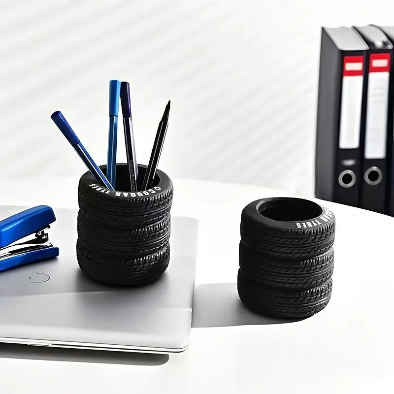 1pcs Fun Tire-Shaped Pen Holder -PVC Desk Organizer, Ideal for School and Office Supplies, Painted Finish, Office Supplies Beauty World Shop