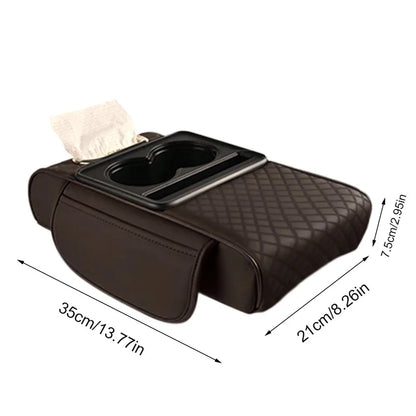 Auto Center Console Armrest Cushion With 2 Cup Holder PU Leather Armrest Pad Portable Car Amrest Pillow Cover Height Pad Beauty World Shop