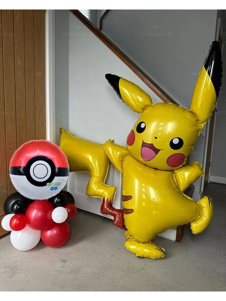 1set Cartoon Pokemon Pikachu Theme Foil Balloons Set Red Black Latex Balloon Kids Birthday Baby Shower Party Decora Supplies Beauty World Shop