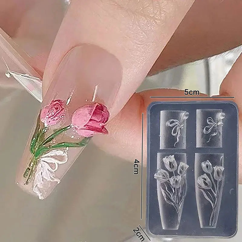 3D Reusable Soft Silicone Embossed Nail Art Mold Featuring Bows,Butterfly and Flower for DIY Nail Art &Charm Decoration Suppliy Beauty Trend Shop