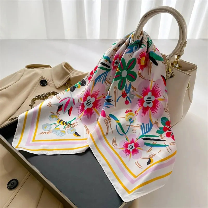 Luxury Print imitation Silk Square Scarf Women Spring Neck Tie Shawl Wraps Female Hair Hand Wrist Headkercheif Hijab Bandana Beauty World Shop