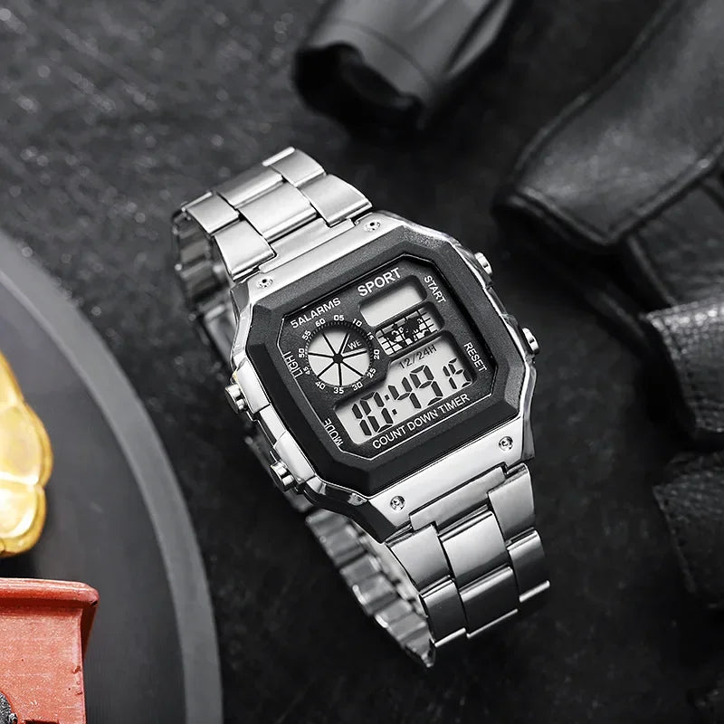MAYZHISU Classic Men's Digital Watches Luxury Stainless Steel Strap Sport Watches Men Military Clock LED Sport Wristwatch Beauty World Shop