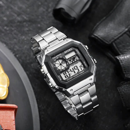 MAYZHISU Classic Men's Digital Watches Luxury Stainless Steel Strap Sport Watches Men Military Clock LED Sport Wristwatch Beauty World Shop