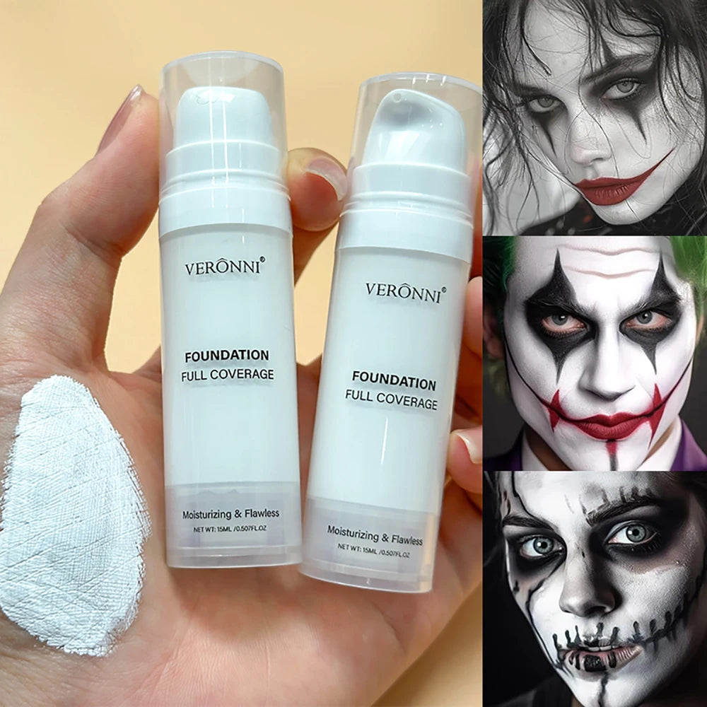 White Liquid Foundation, Full Coverage Heavy Duty Coverage, Creamy Liquid Formula for Goth Makeup, Cosplay, Long-Lasting Matte Beauty World Shop
