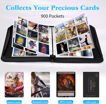 900 Pockets Card Binder Sleeves with Zipper, Double Sided Pockets Card Holder Carry Card Case for TCG CCG Card Storage(Black) Beauty World Shop