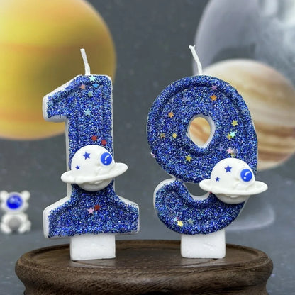 DIY Planet themed Spaceship 0-9 DIY digital candle Dark Blue Birthday candle Outer space themed party cake decoration Beauty World Shop