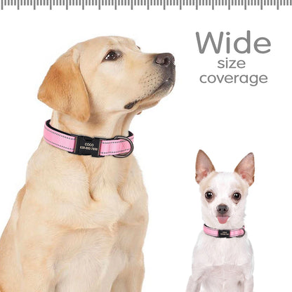 Reflective Personalized Dog Collar Engrave ID Nylon Collars Soft Padded Dogs Collar Adjustable for Small Medium Large Dogs Pug