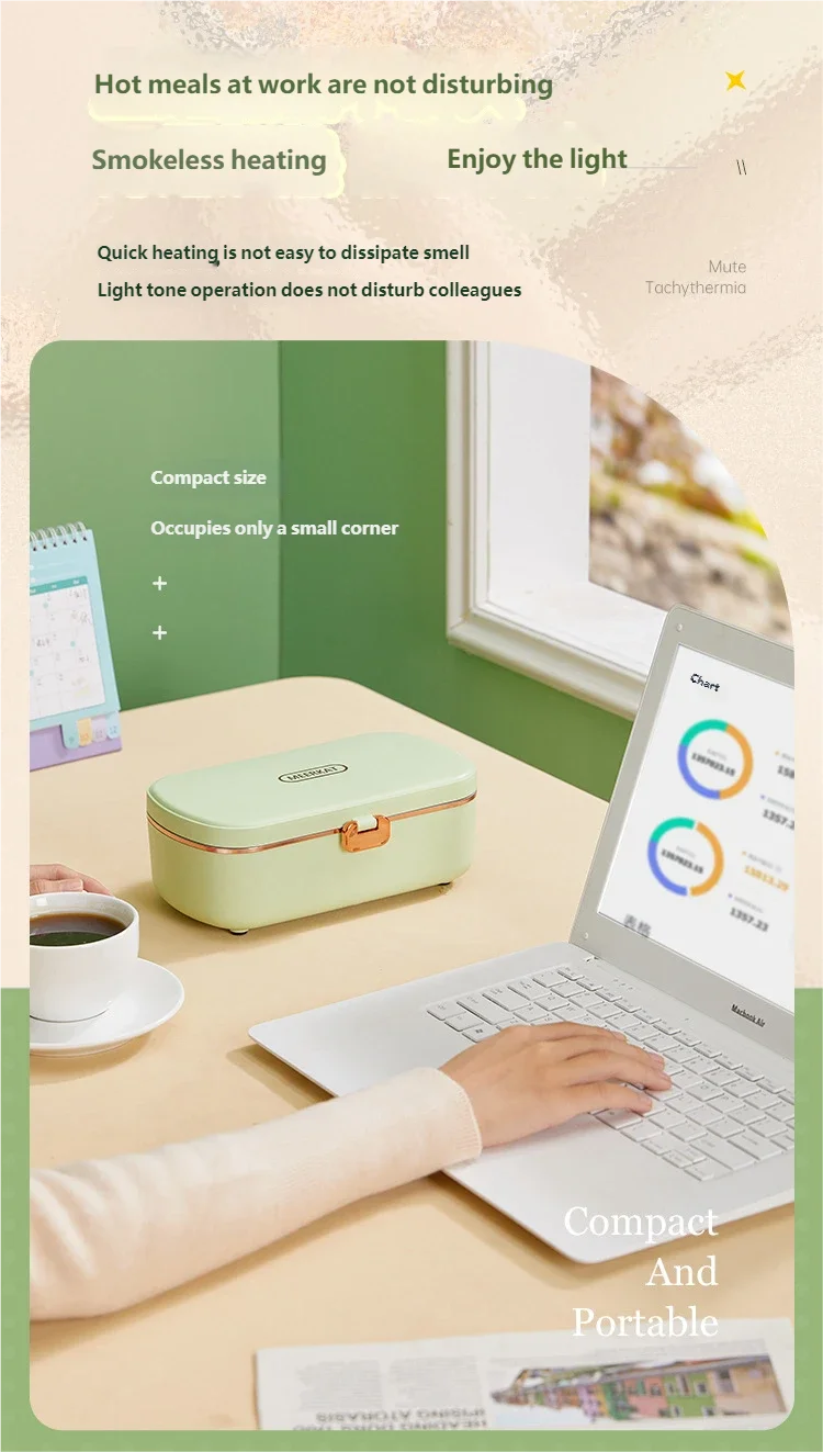 HOMEFISH Stainless Steel Electric Lunch Box Food Warmer Bento Box Water-Free Heating Office Lunch Container with Built-In Heater Beauty World Shop